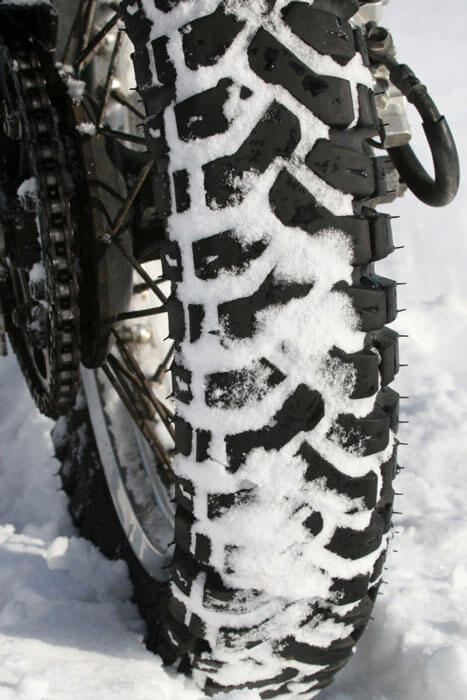 Snowy rear KLR tyre